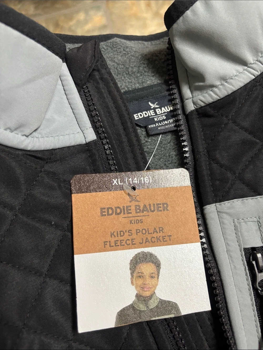 Eddie Bauer Gray and Black Quilted Fleece Jacket - Kids